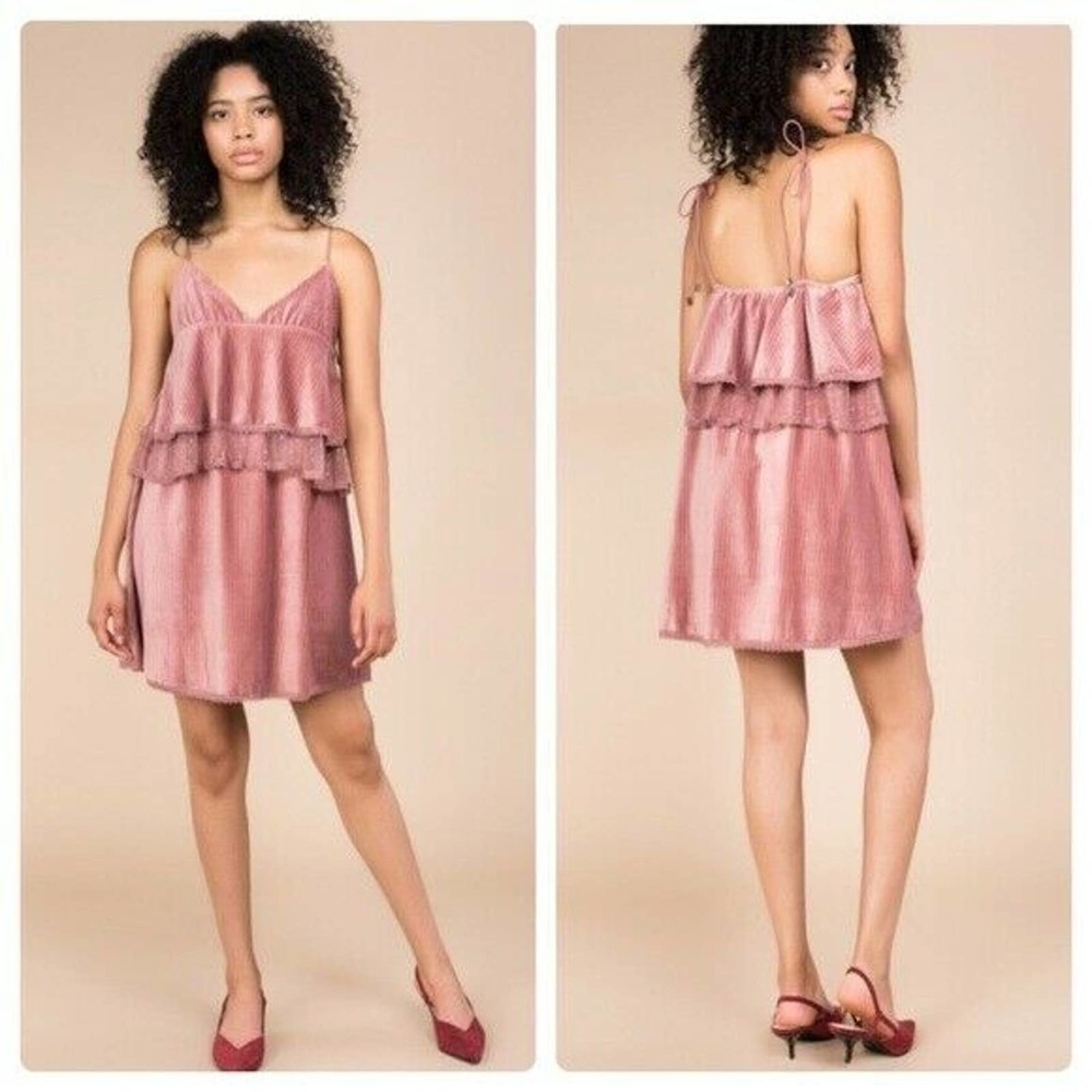 POL Pink Velvet Cascading Ruffle Dress - Size Medium - Picture 7 of 10